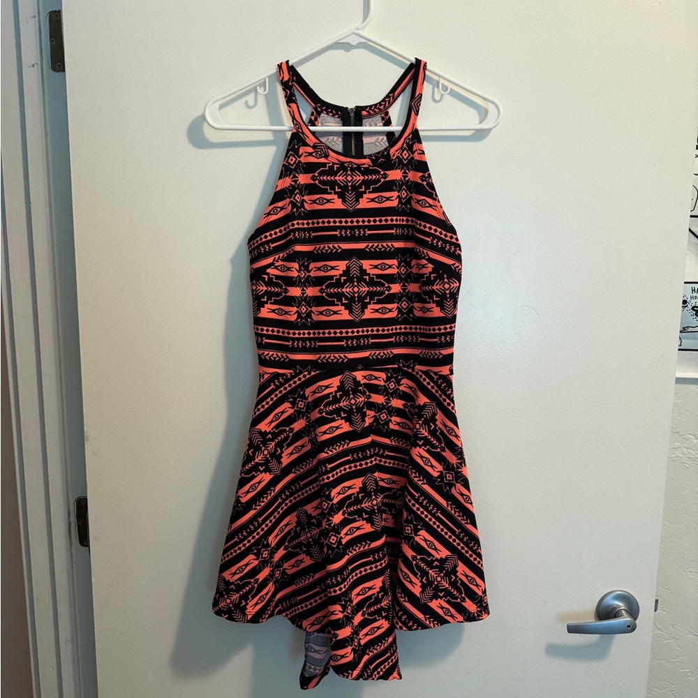 Rue21 Black and Orange Patterned Midi Dress